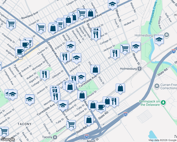 map of restaurants, bars, coffee shops, grocery stores, and more near in Philadelphia