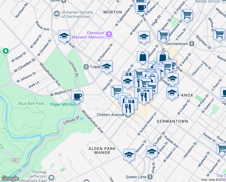 map of restaurants, bars, coffee shops, grocery stores, and more near 5920 Pulaski Avenue in Philadelphia