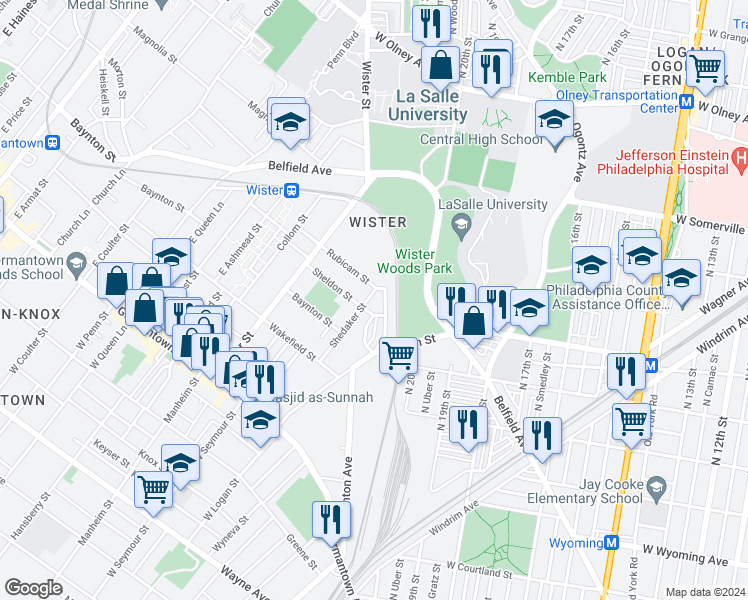 map of restaurants, bars, coffee shops, grocery stores, and more near 362 Shedaker Street in Philadelphia