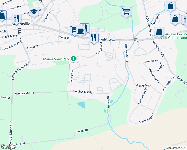 map of restaurants, bars, coffee shops, grocery stores, and more near 420 Talon Drive in Mountville