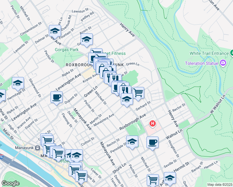 map of restaurants, bars, coffee shops, grocery stores, and more near 482 Martin Street in Philadelphia