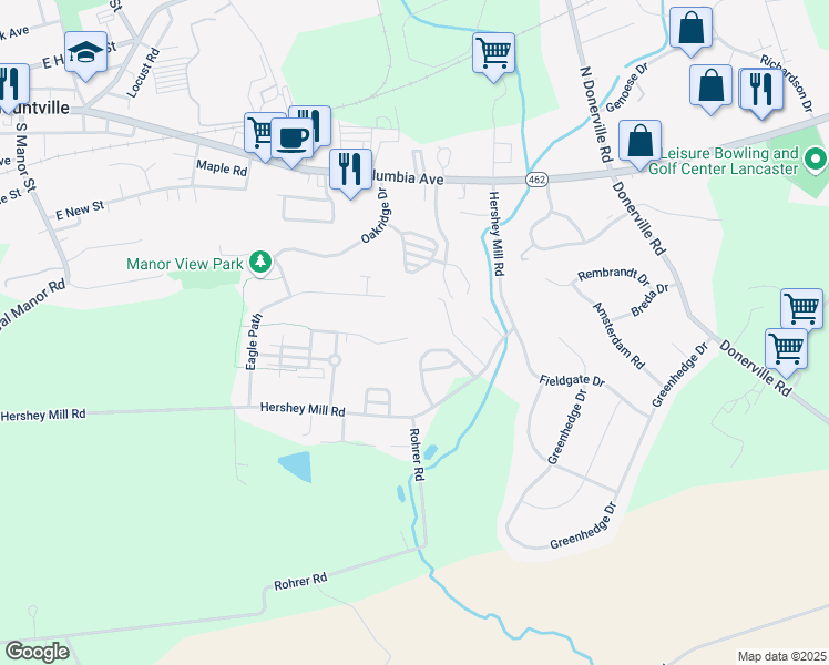 map of restaurants, bars, coffee shops, grocery stores, and more near 526 Talon Drive in Mountville