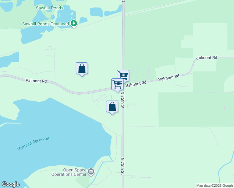 map of restaurants, bars, coffee shops, grocery stores, and more near 3105 North 75th Street in Boulder