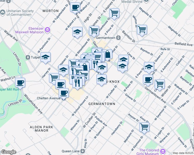 map of restaurants, bars, coffee shops, grocery stores, and more near 137 West School House Lane in Philadelphia