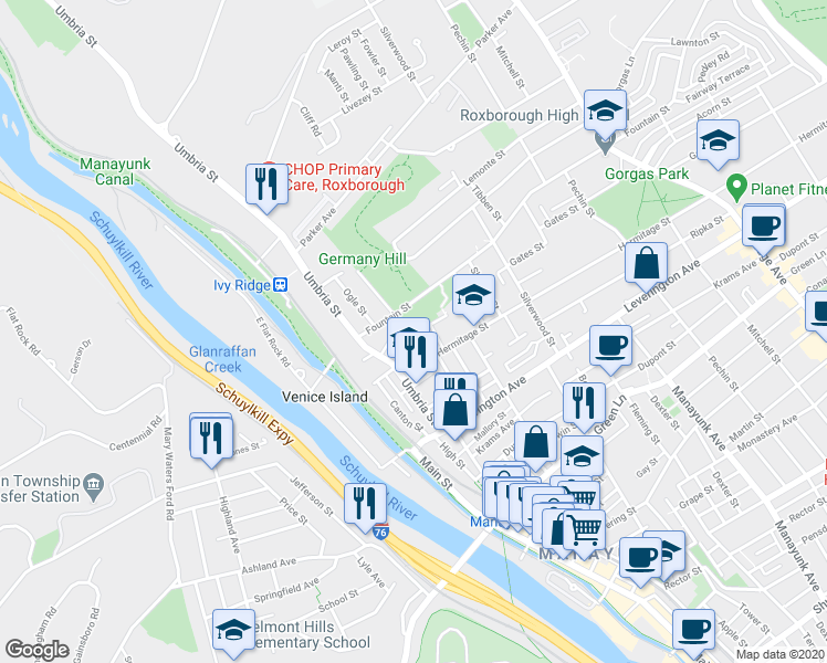 map of restaurants, bars, coffee shops, grocery stores, and more near in Philadelphia