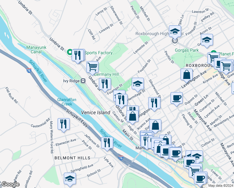map of restaurants, bars, coffee shops, grocery stores, and more near in Philadelphia