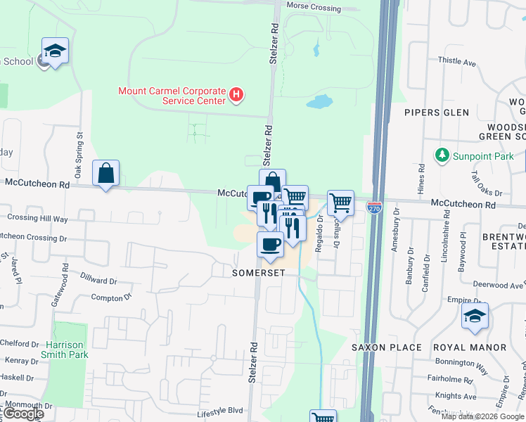 map of restaurants, bars, coffee shops, grocery stores, and more near in Columbus