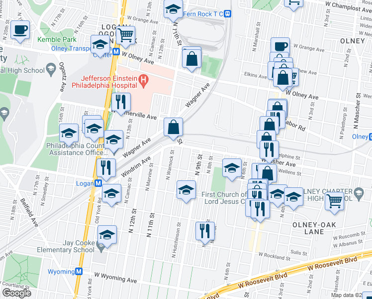 map of restaurants, bars, coffee shops, grocery stores, and more near 938 West Fisher Avenue in Philadelphia