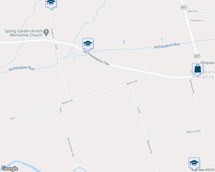 map of restaurants, bars, coffee shops, grocery stores, and more near 5308 Martin Road in Kinzers