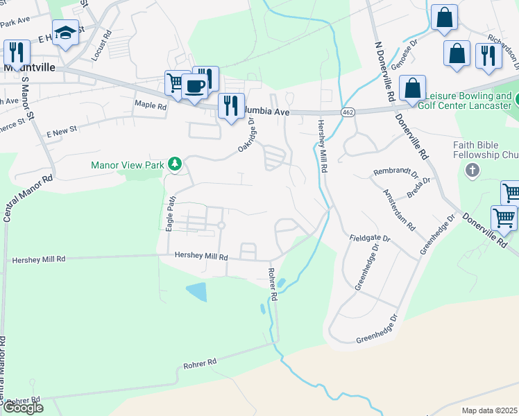 map of restaurants, bars, coffee shops, grocery stores, and more near 494 Talon Drive in Mountville