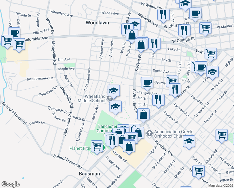 map of restaurants, bars, coffee shops, grocery stores, and more near 919 Hamilton Park Drive in Lancaster