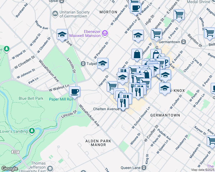 map of restaurants, bars, coffee shops, grocery stores, and more near 5924 Pulaski Avenue in Philadelphia