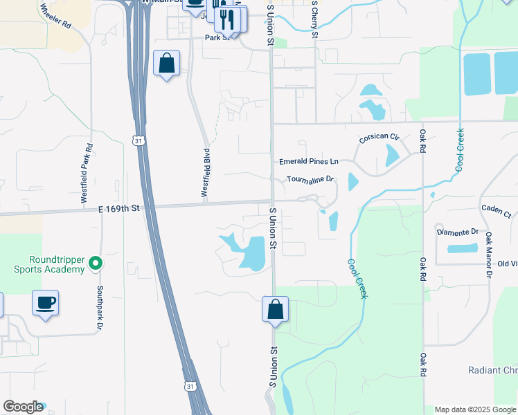 map of restaurants, bars, coffee shops, grocery stores, and more near 808 Clubhouse Drive West in Westfield