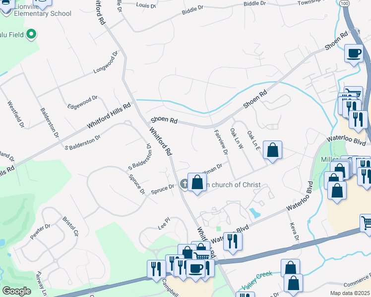map of restaurants, bars, coffee shops, grocery stores, and more near 320 Conner Drive in Exton