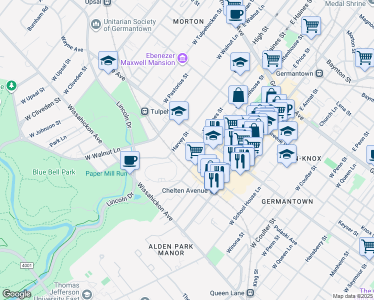 map of restaurants, bars, coffee shops, grocery stores, and more near 5924 Pulaski Avenue in Philadelphia