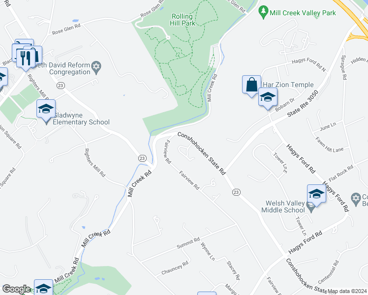 map of restaurants, bars, coffee shops, grocery stores, and more near 102 Conshohocken State Road in Gladwyne