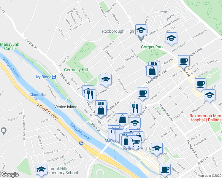 map of restaurants, bars, coffee shops, grocery stores, and more near 267 Hermitage Street in Philadelphia