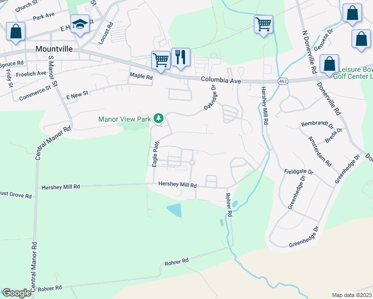 map of restaurants, bars, coffee shops, grocery stores, and more near 206 Talon Drive in Mountville