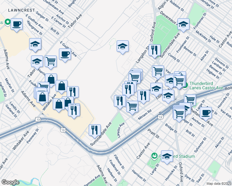 map of restaurants, bars, coffee shops, grocery stores, and more near 839 Granite Street in Philadelphia