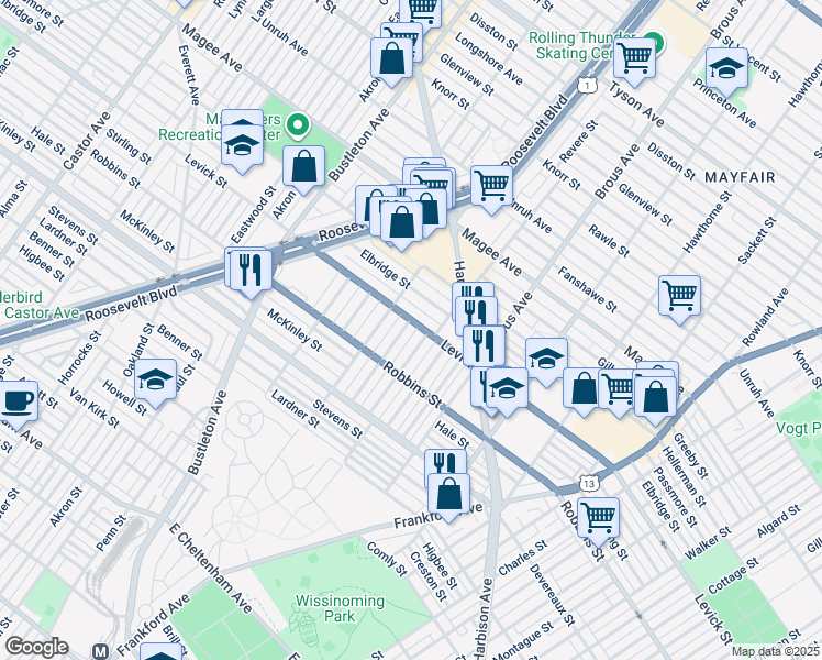 map of restaurants, bars, coffee shops, grocery stores, and more near 6353 Crafton Street in Philadelphia