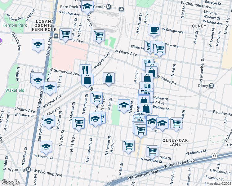 map of restaurants, bars, coffee shops, grocery stores, and more near 729 West Fisher Avenue in Philadelphia