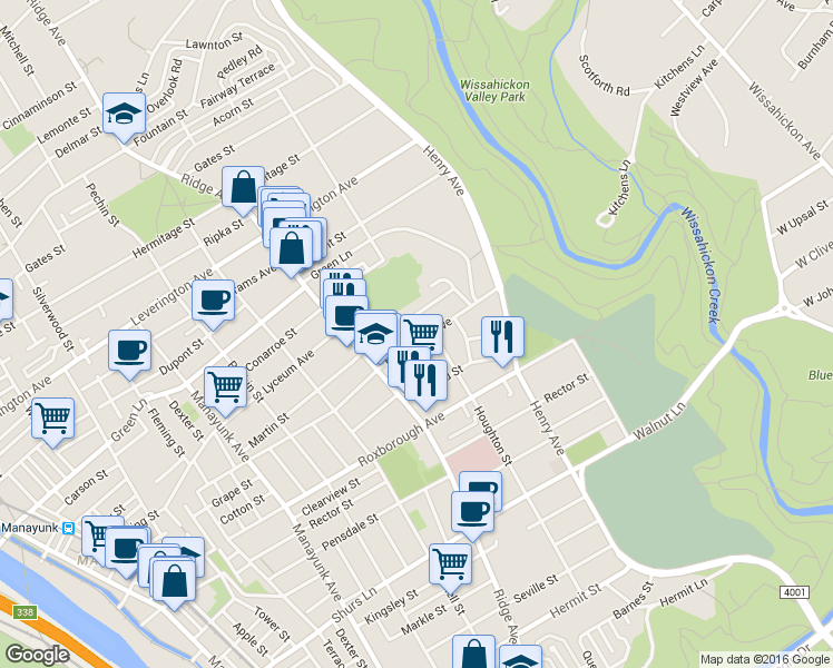 map of restaurants, bars, coffee shops, grocery stores, and more near 538 Monastery Avenue in Philadelphia