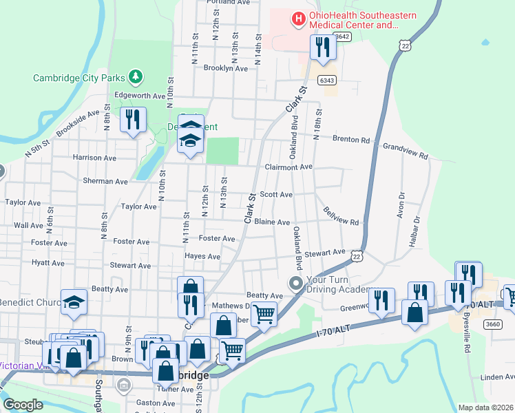map of restaurants, bars, coffee shops, grocery stores, and more near 622 Clark Street in Cambridge