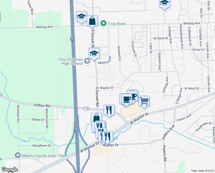 map of restaurants, bars, coffee shops, grocery stores, and more near 1559 Williamsburg Place in Troy