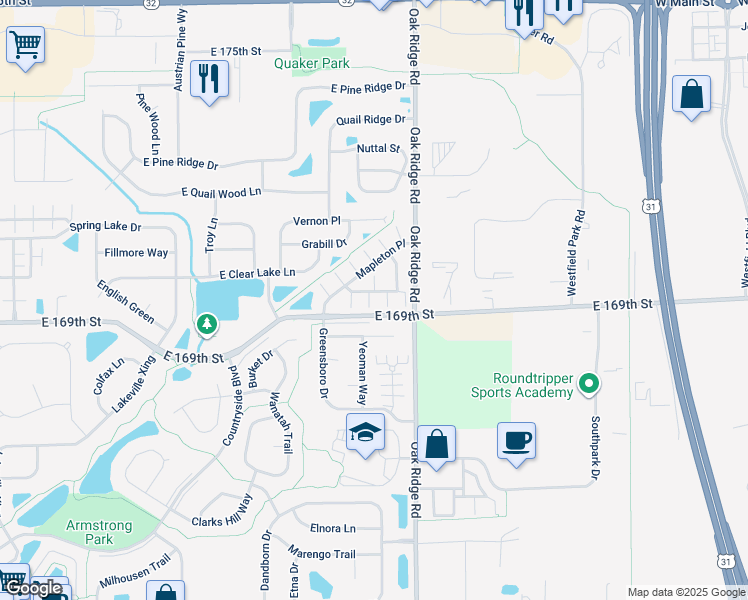 map of restaurants, bars, coffee shops, grocery stores, and more near 606 Daniel Court in Westfield