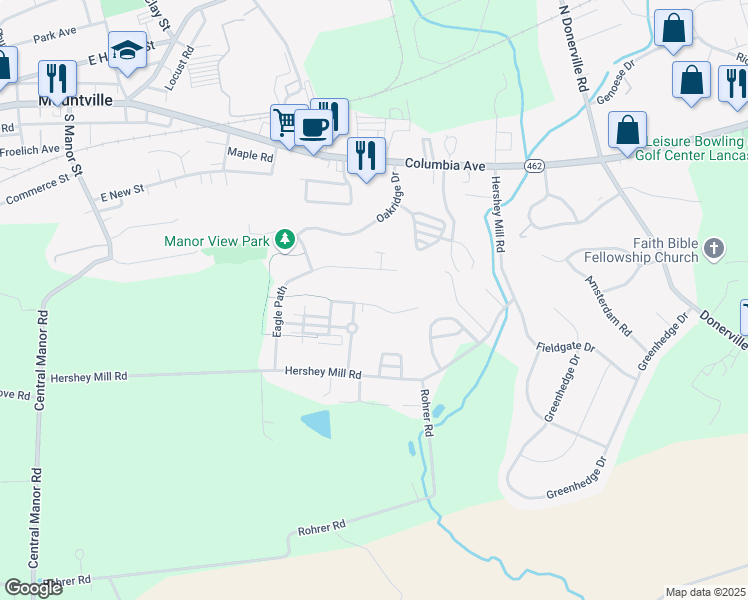 map of restaurants, bars, coffee shops, grocery stores, and more near 430 Talon Drive in Mountville