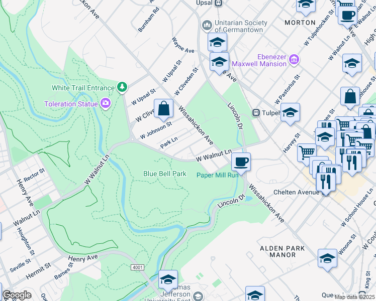 map of restaurants, bars, coffee shops, grocery stores, and more near 657 West Kingsley Street in Philadelphia