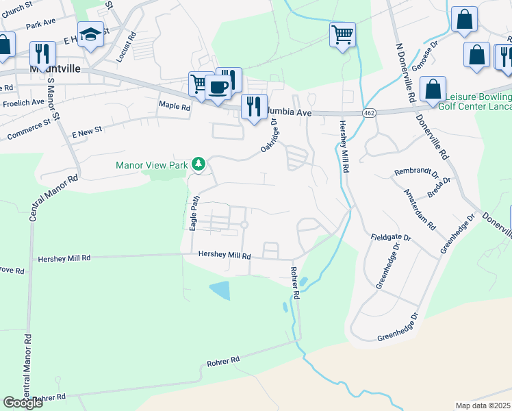 map of restaurants, bars, coffee shops, grocery stores, and more near 426 Talon Drive in Mountville