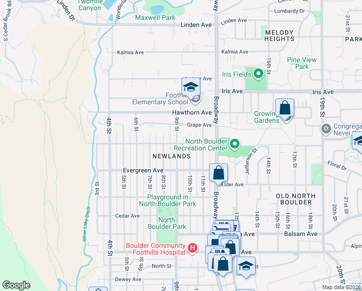 map of restaurants, bars, coffee shops, grocery stores, and more near 3141 10th Street in Boulder