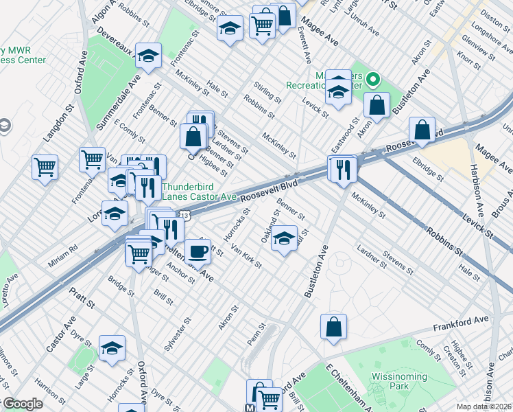map of restaurants, bars, coffee shops, grocery stores, and more near 5959R Horrocks Street in Philadelphia