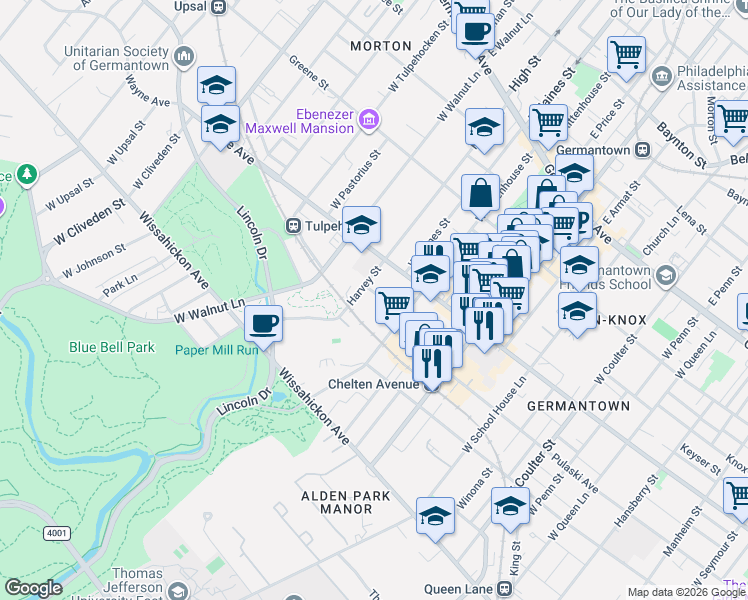 map of restaurants, bars, coffee shops, grocery stores, and more near in Philadelphia