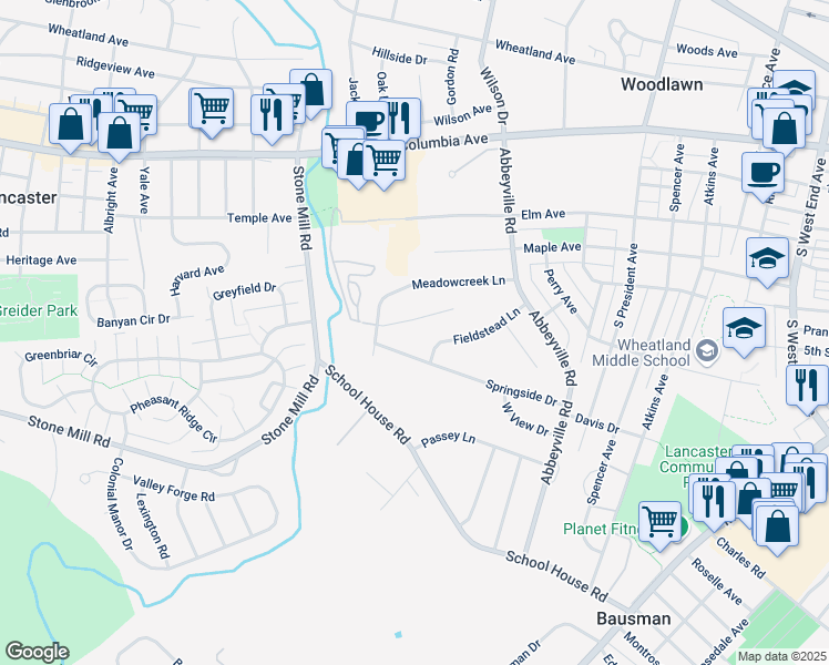 map of restaurants, bars, coffee shops, grocery stores, and more near 1334 Belle Valley Road in Lancaster