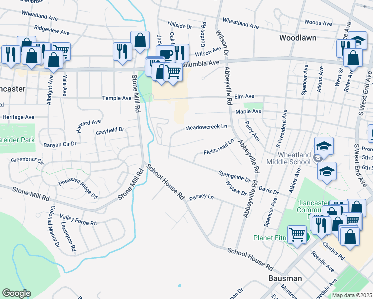 map of restaurants, bars, coffee shops, grocery stores, and more near 1334 Belle Valley Road in Lancaster