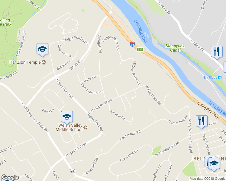 map of restaurants, bars, coffee shops, grocery stores, and more near 1412 Flat Rock Road in Penn Valley