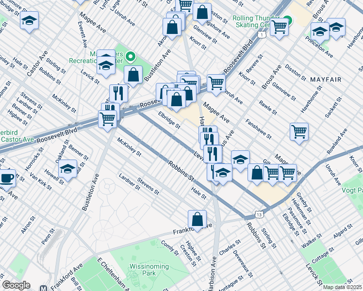 map of restaurants, bars, coffee shops, grocery stores, and more near 6357 Crafton Street in Philadelphia