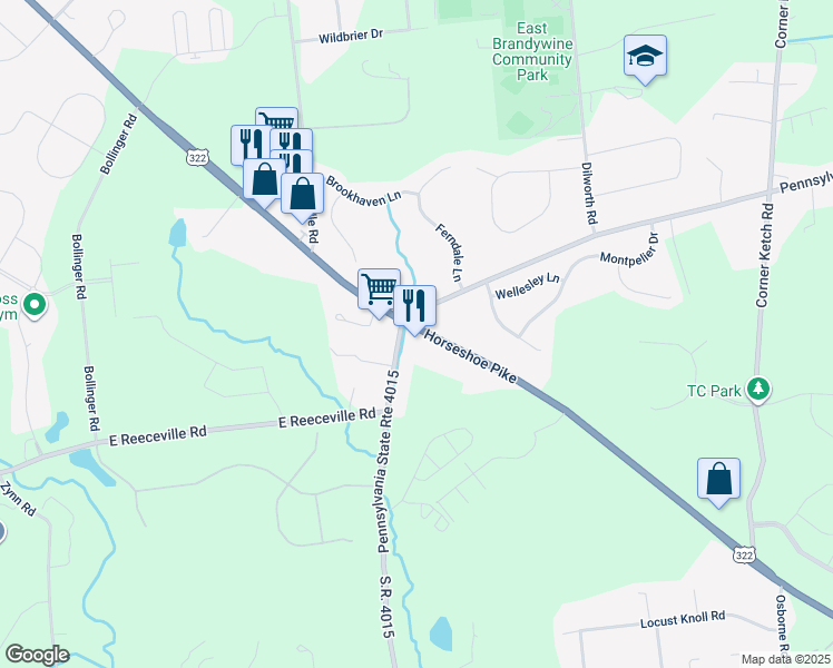 map of restaurants, bars, coffee shops, grocery stores, and more near 1192 Horseshoe Pike in Downingtown