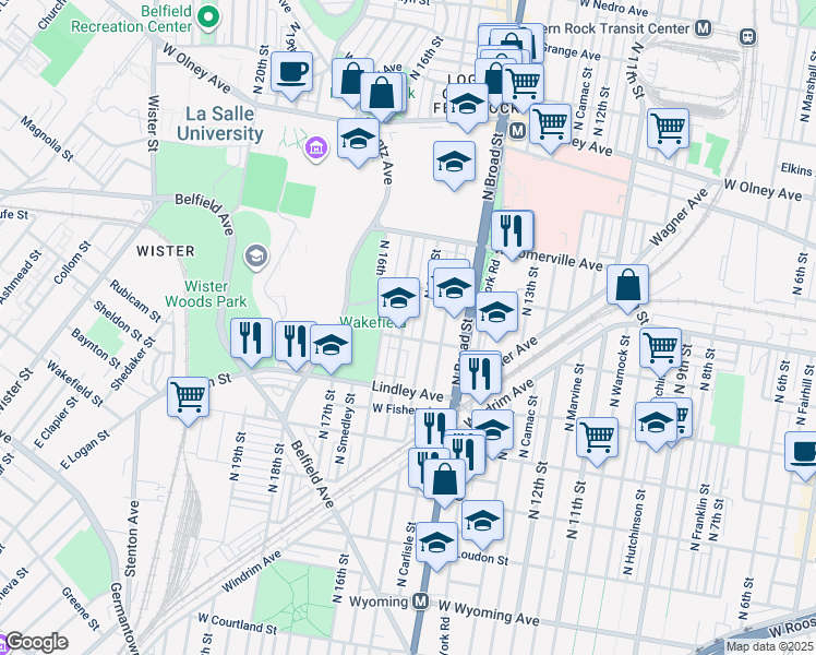 map of restaurants, bars, coffee shops, grocery stores, and more near 5209 North Sydenham Street in Philadelphia