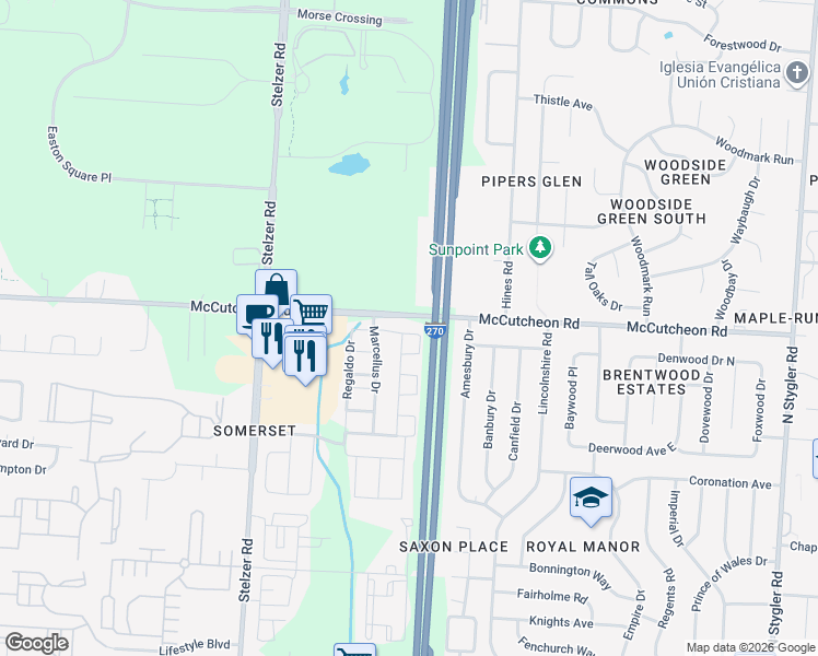 map of restaurants, bars, coffee shops, grocery stores, and more near 4114 Cambron Drive in Columbus