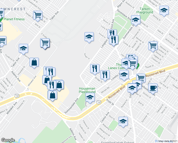 map of restaurants, bars, coffee shops, grocery stores, and more near 835 Scattergood Street in Philadelphia