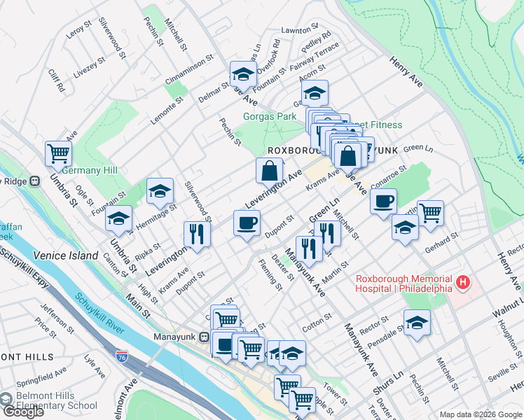 map of restaurants, bars, coffee shops, grocery stores, and more near 368 Jacob Street in Philadelphia