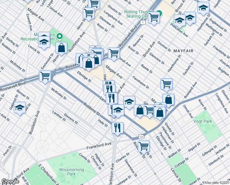 map of restaurants, bars, coffee shops, grocery stores, and more near 2834 Hellerman Street in Philadelphia