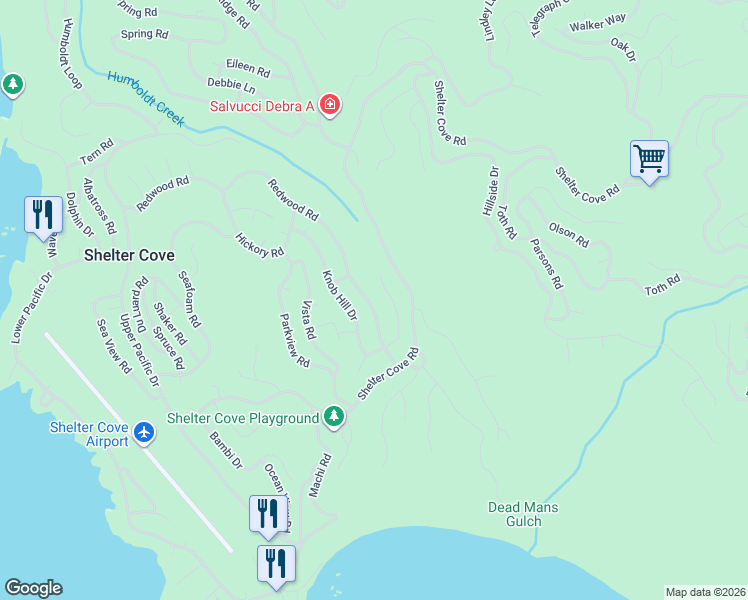 map of restaurants, bars, coffee shops, grocery stores, and more near 560 Nob Hill Ct in Whitethorn