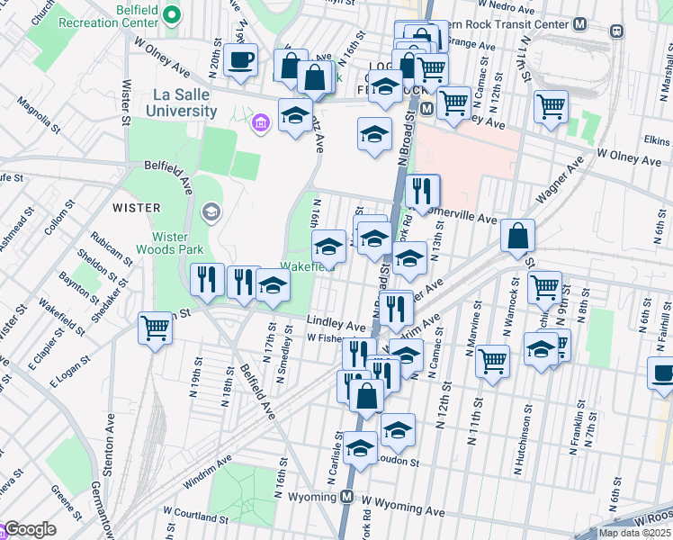 map of restaurants, bars, coffee shops, grocery stores, and more near 5213 North Sydenham Street in Philadelphia
