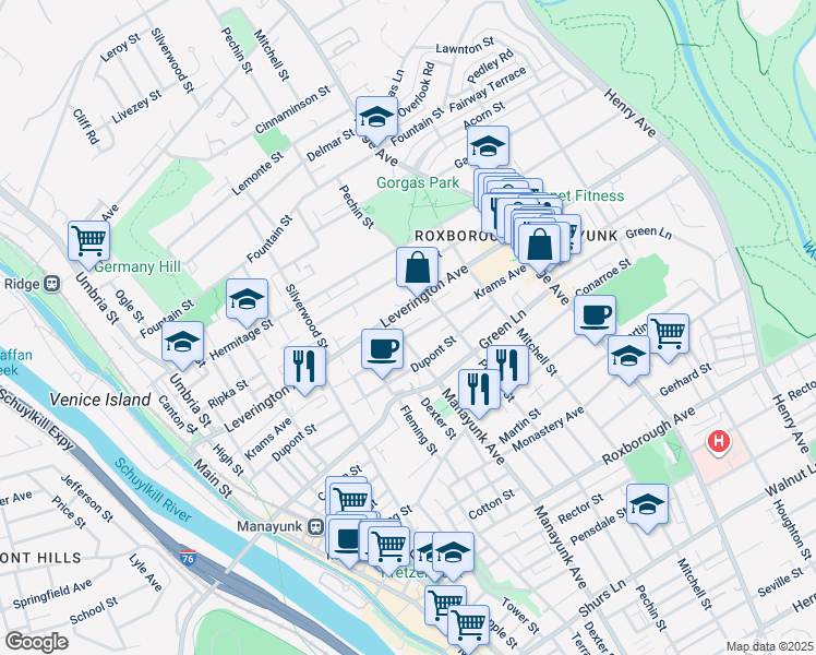 map of restaurants, bars, coffee shops, grocery stores, and more near 348 Krams Avenue in Philadelphia