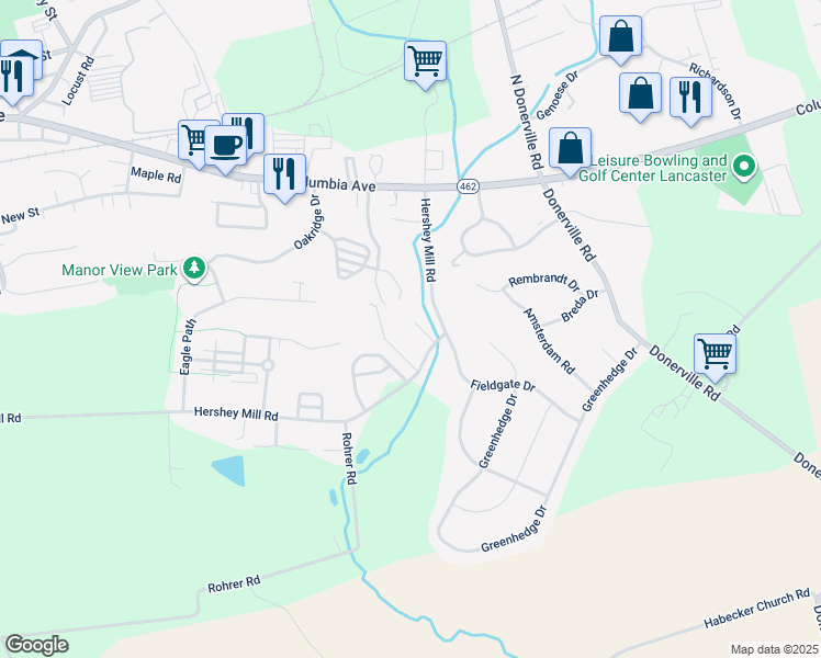 map of restaurants, bars, coffee shops, grocery stores, and more near 329 Hershey Mill Road in Mountville