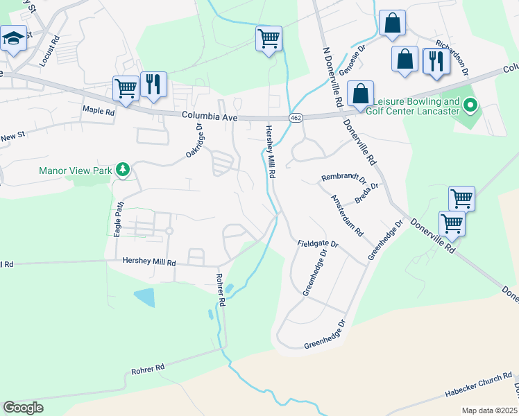 map of restaurants, bars, coffee shops, grocery stores, and more near 329 Hershey Mill Road in Mountville